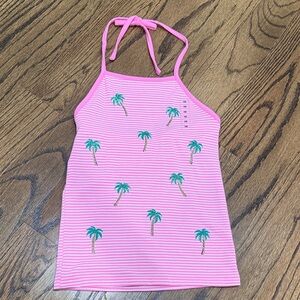 Justice Pink Striped Tank Top with Palm Trees Halter - Size 10